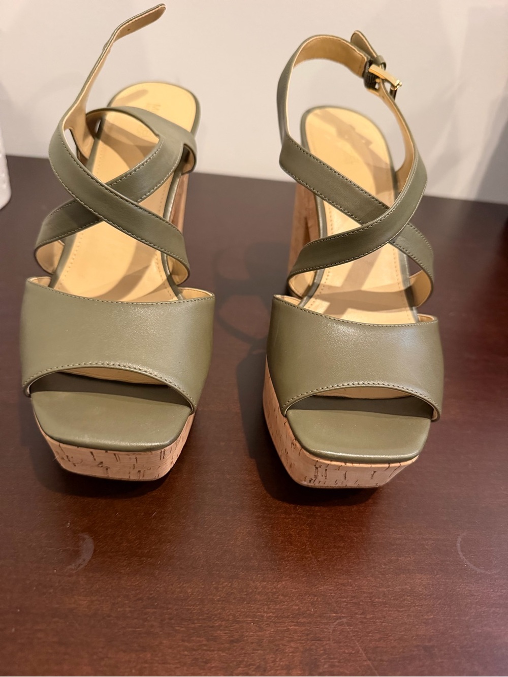 Michael Kors  Olive Green Strappy Cork Platform Sandals - Women